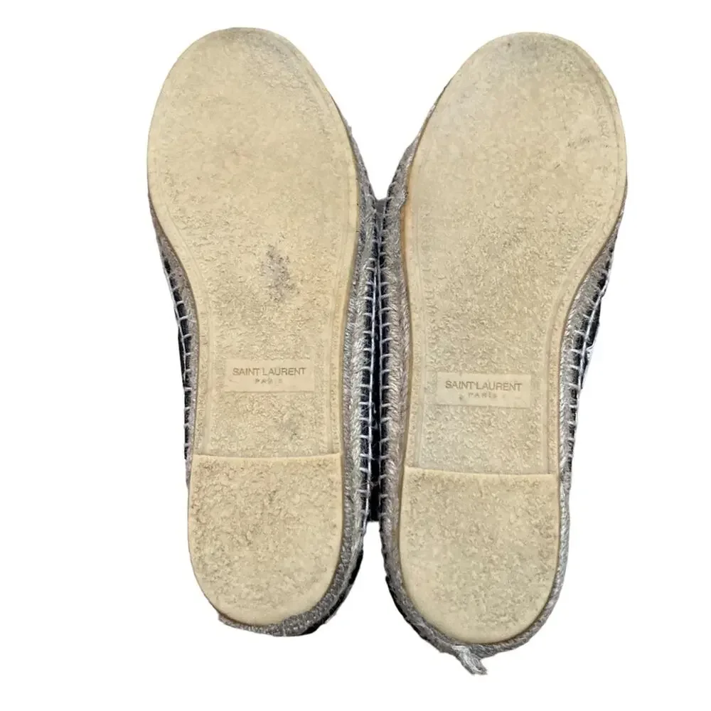 Yves Saint Laurent Black & White Leather Star Flat Espadrilles Size 39 or 9.